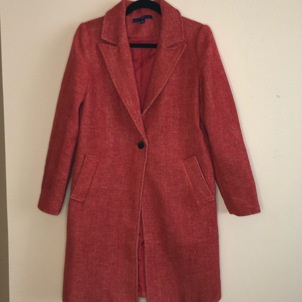 Apt. 9 Long Topper Coat Red Herringbone Women’s Size Small One Button Peacoat - Picture 1 of 5